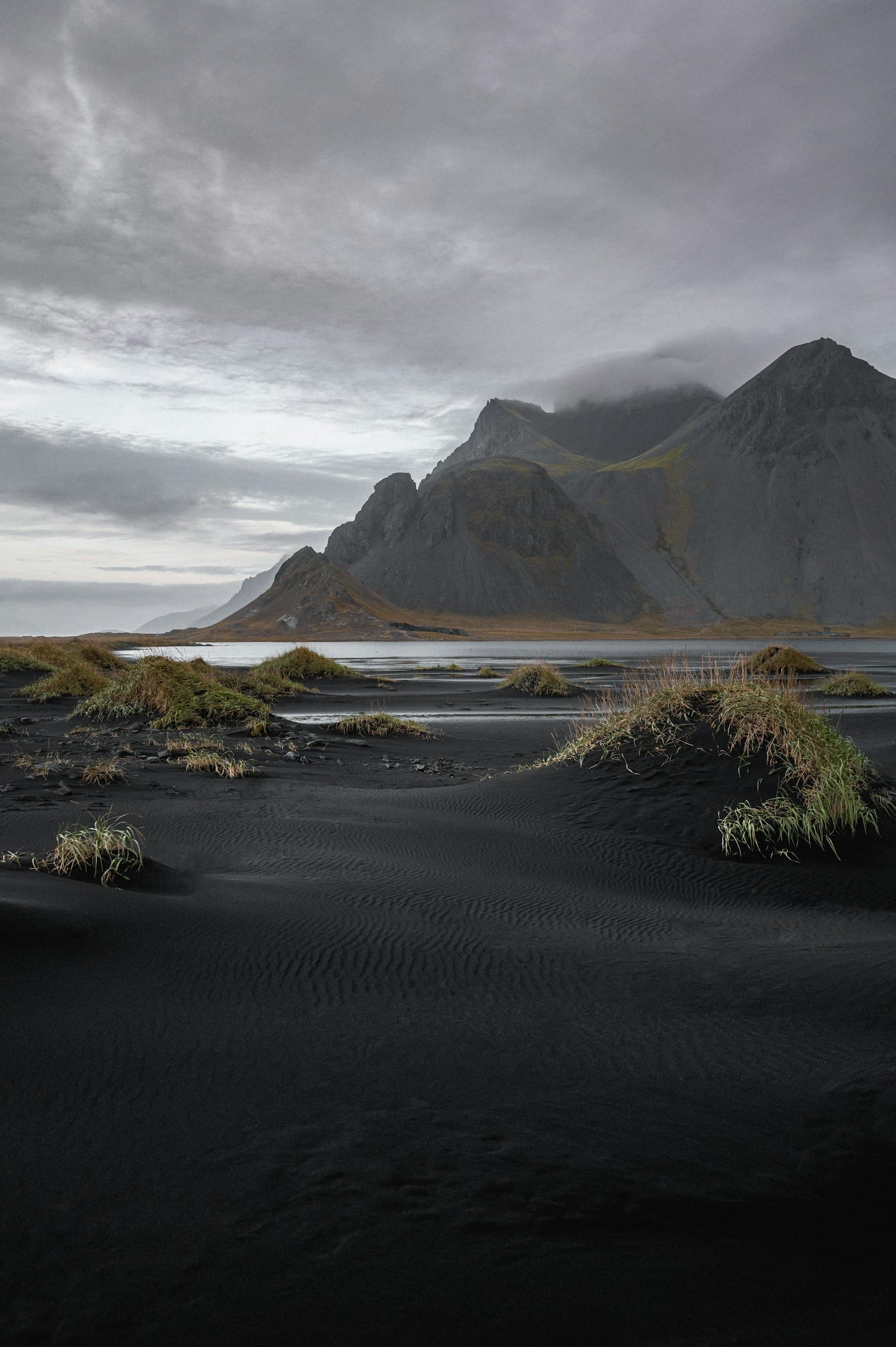 Black sand opening into the wider Vestrahorn landscape